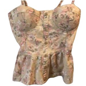 Floral Love Culture Camisole Tank Fitted Peplum Cami Top Pink Beige fits XS S